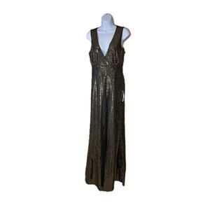 Nwt Venus Retro Gold Sequin Wide Leg Romper Sz 8 Glamour Hollywood 80s Vneck